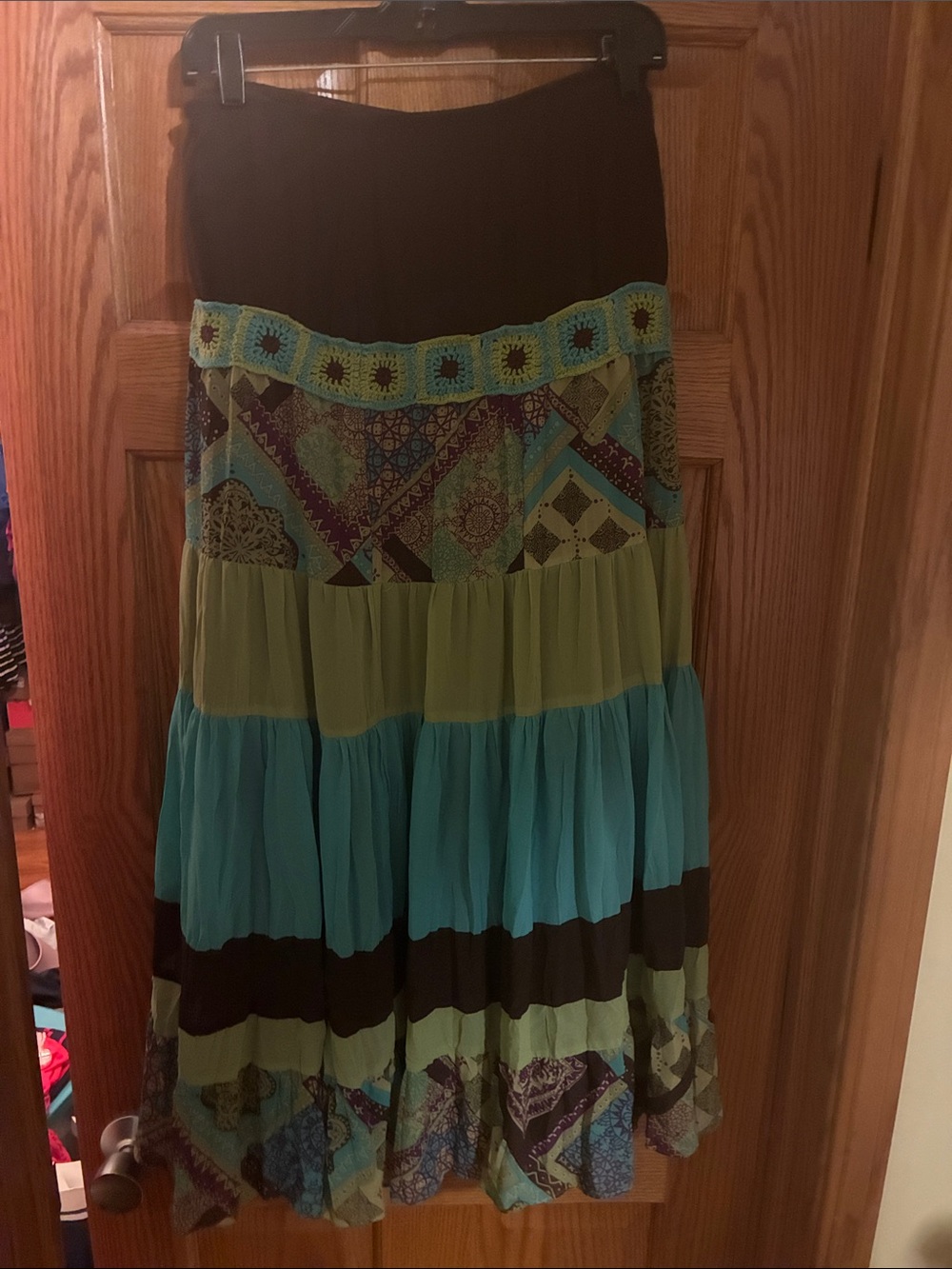 Lane Bryant Bohemian Tiered Maxi Skirt in Teal, Olive and brown. Size 14/16